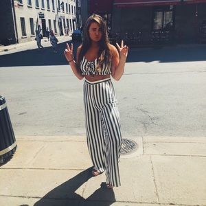 dark grey and white striped pants